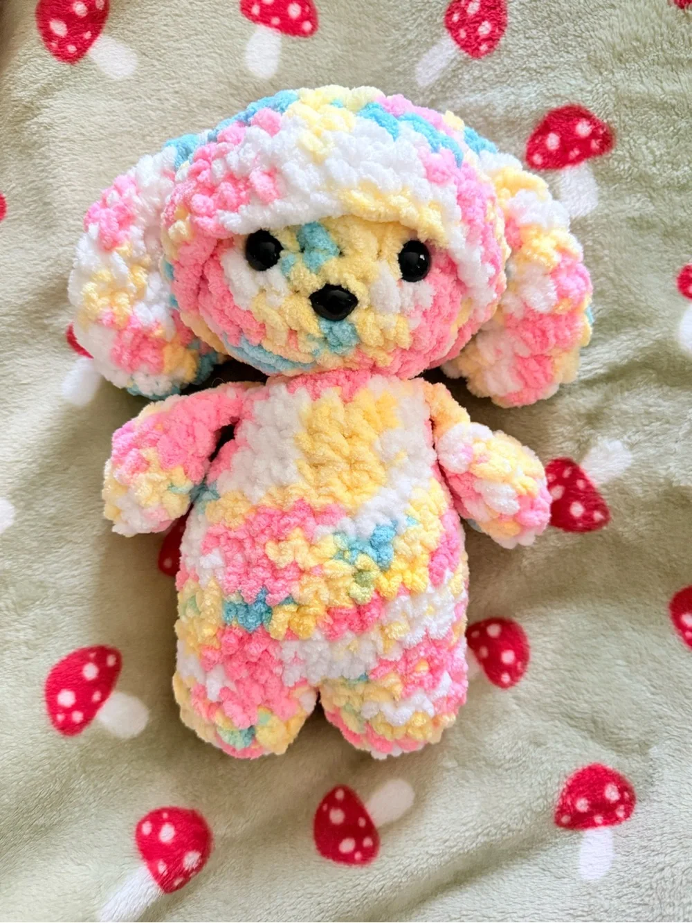 Plush Multicolor Pastel Crochet Bunny with Headband - Soft Chunky Yarn